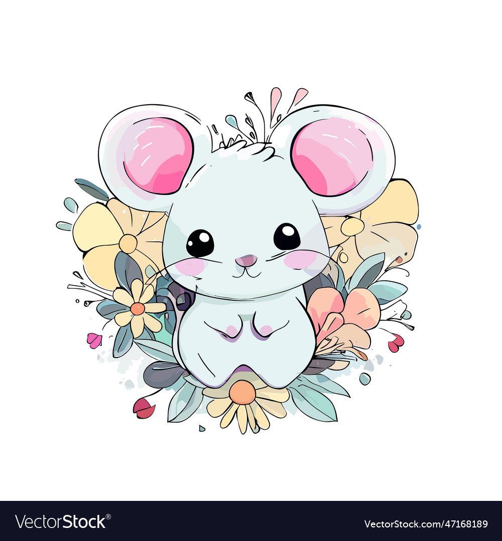 Cute mouse watercolor vector image Cute mouse watercolor