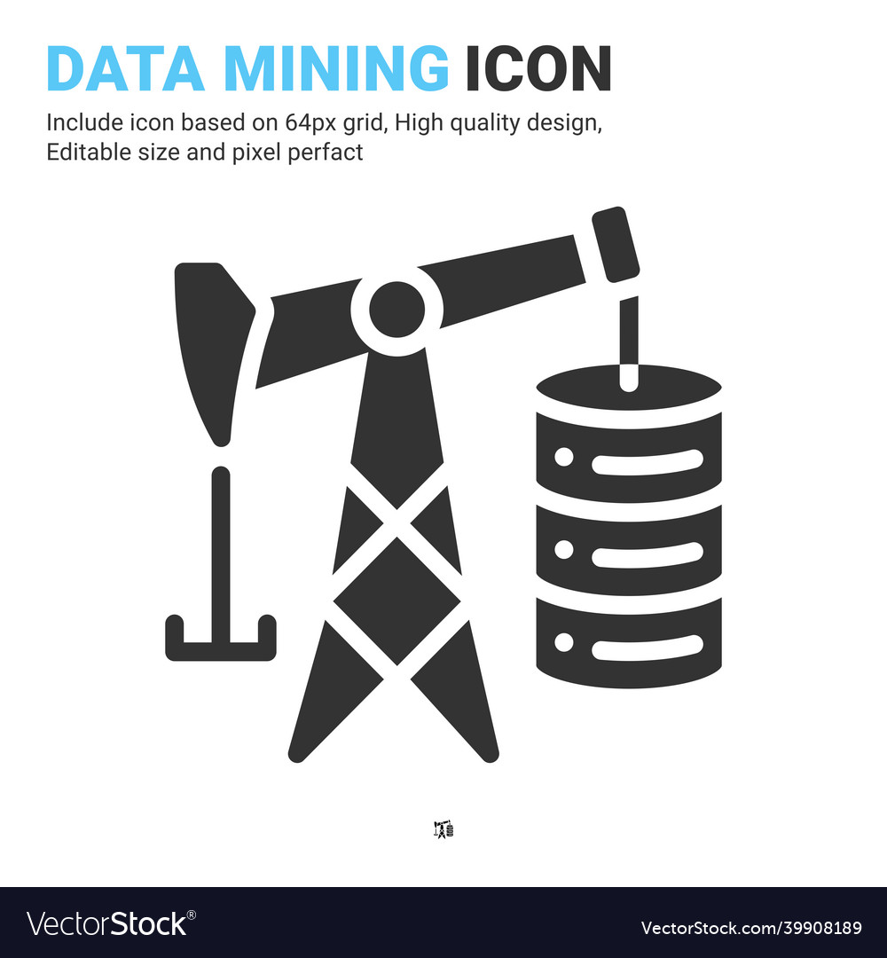Data mining icon with glyph style isolated vector image Data mining icon with glyph style isolated