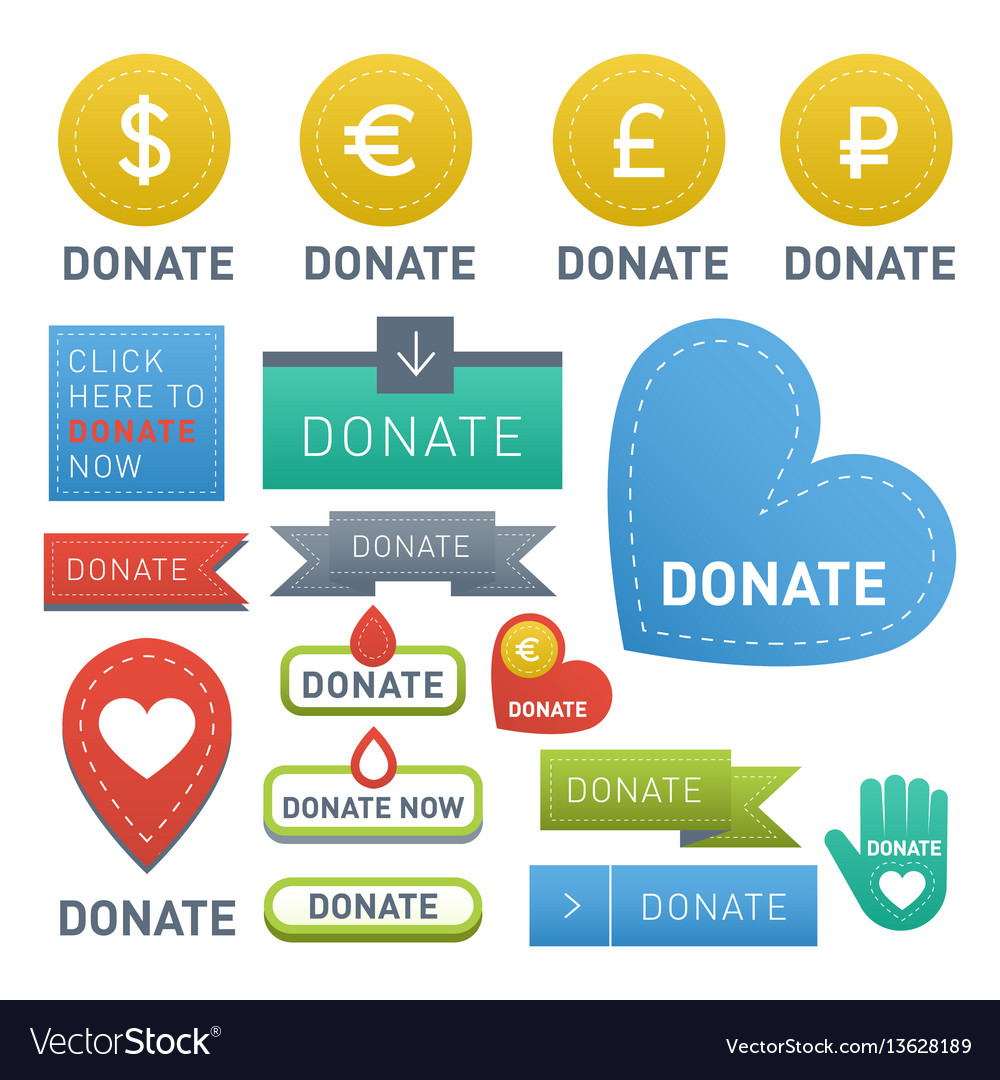 Donate buttons set help icon vector image Donate buttons set help icon