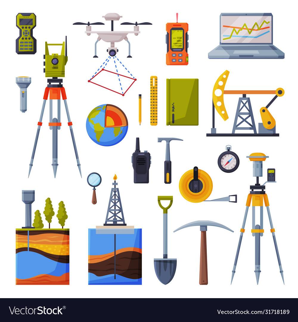 Geodesy equipment collection geodetic engineering Vector Image