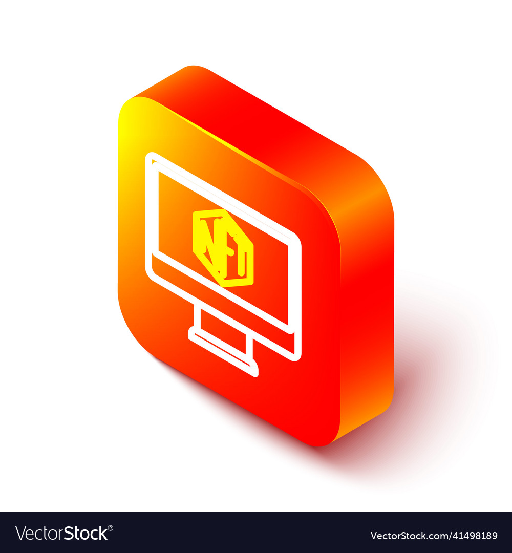 Isometric line monitor with art store app icon vector image Isometric line monitor with art store app icon
