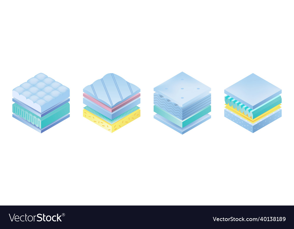 Layered orthopedic mattress icon set isometric