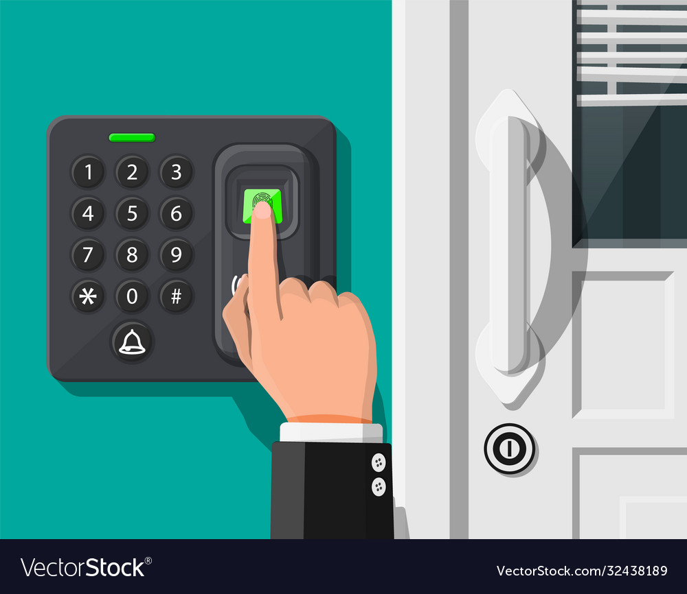 Password and fingerprint security device with hand vector image Password and fingerprint security device with hand