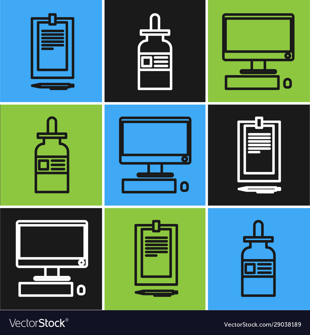 Set line clipboard with document computer monitor vector image Set line clipboard with document computer monitor