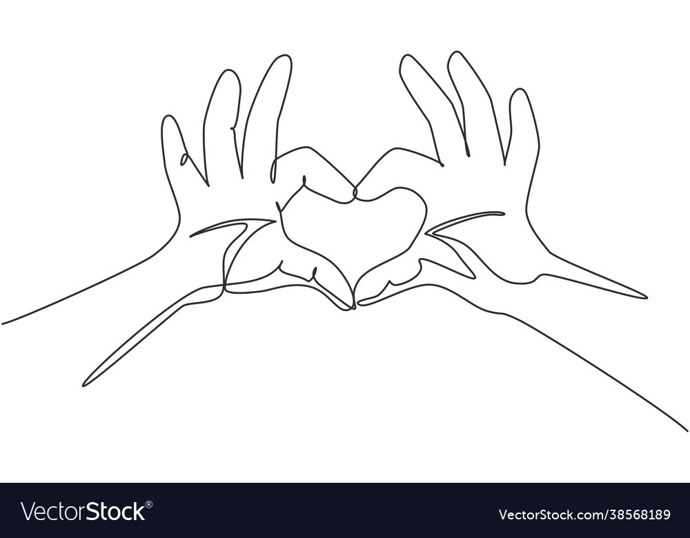 Single one line drawing hands making sign Vector Image