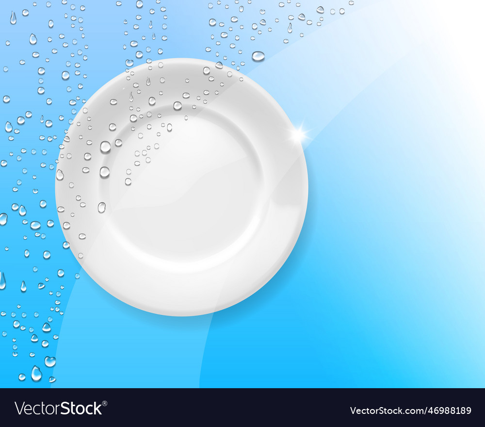 White clean wet plate and water drops Royalty Free Vector