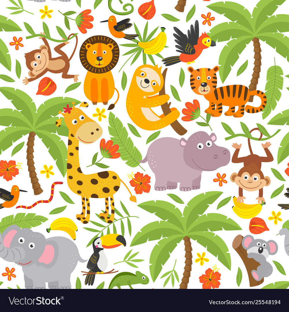 Basic rgbseamless pattern with jungle animals vector image Basic rgbseamless pattern with jungle animals