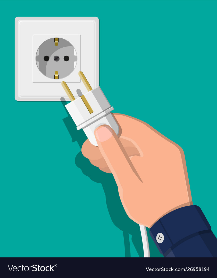 Electrical outlet and hand with plug Royalty Free Vector