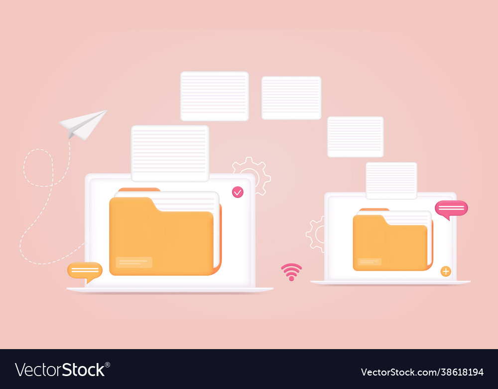 File transfer files transferred encrypted form vector image File transfer files transferred encrypted form