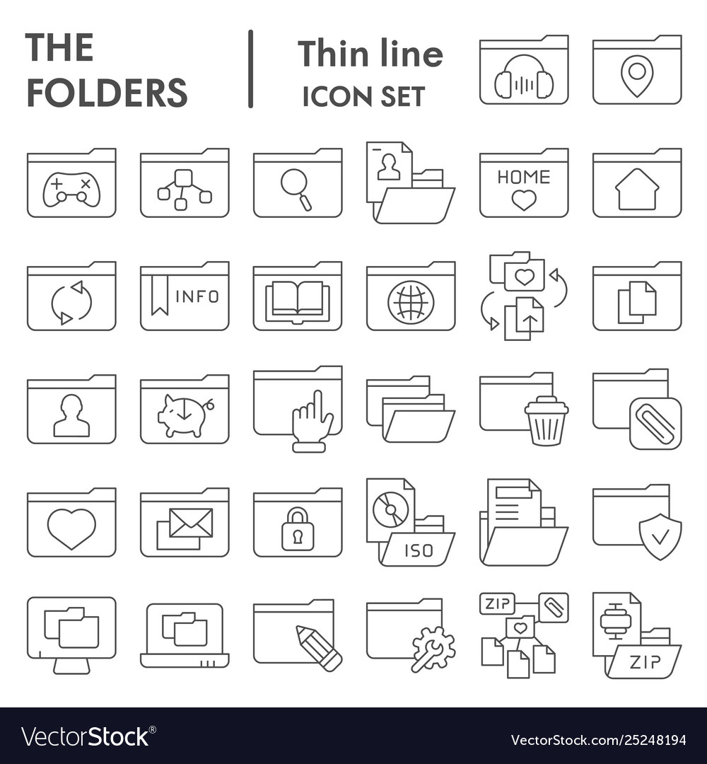 Folder thin line icon set computer folders vector image Folder thin line icon set computer folders