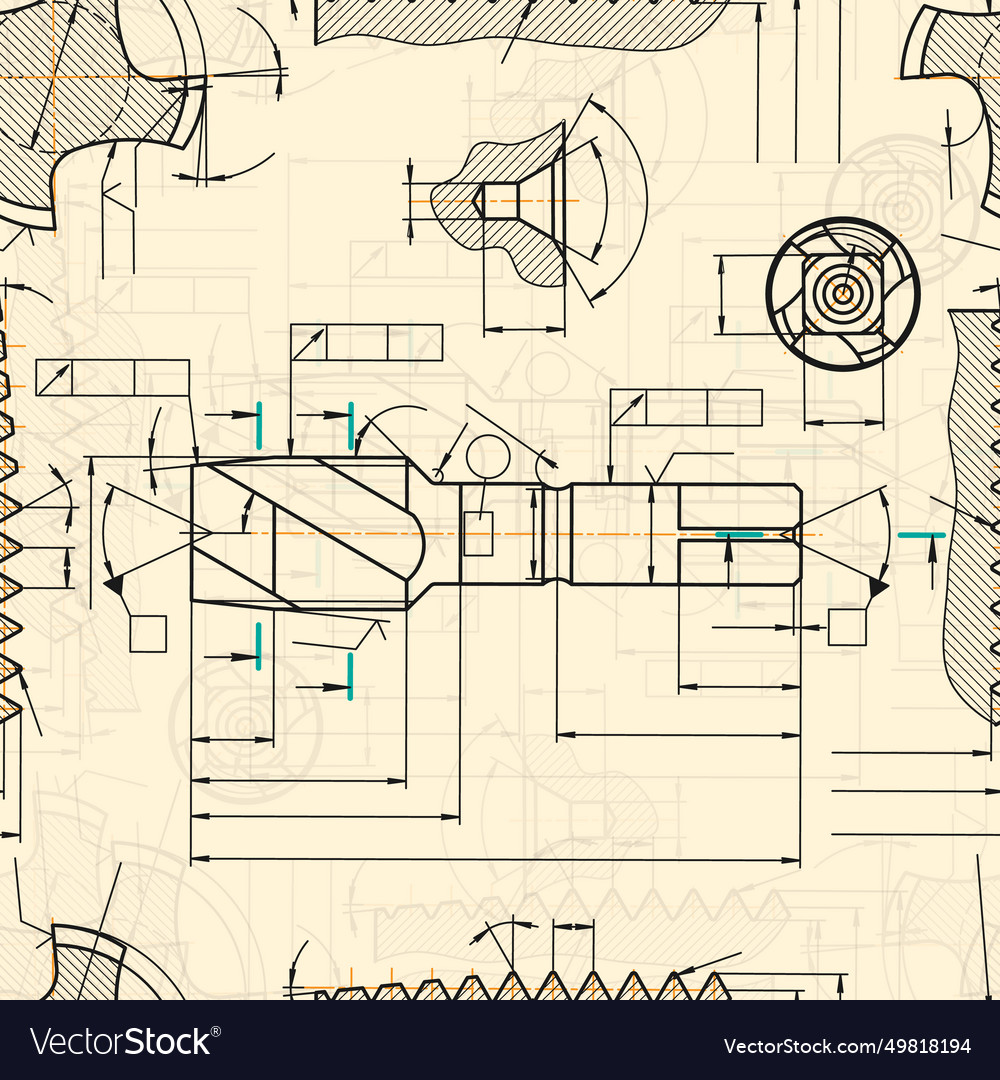 Mechanical engineering drawings on sepia Vector Image