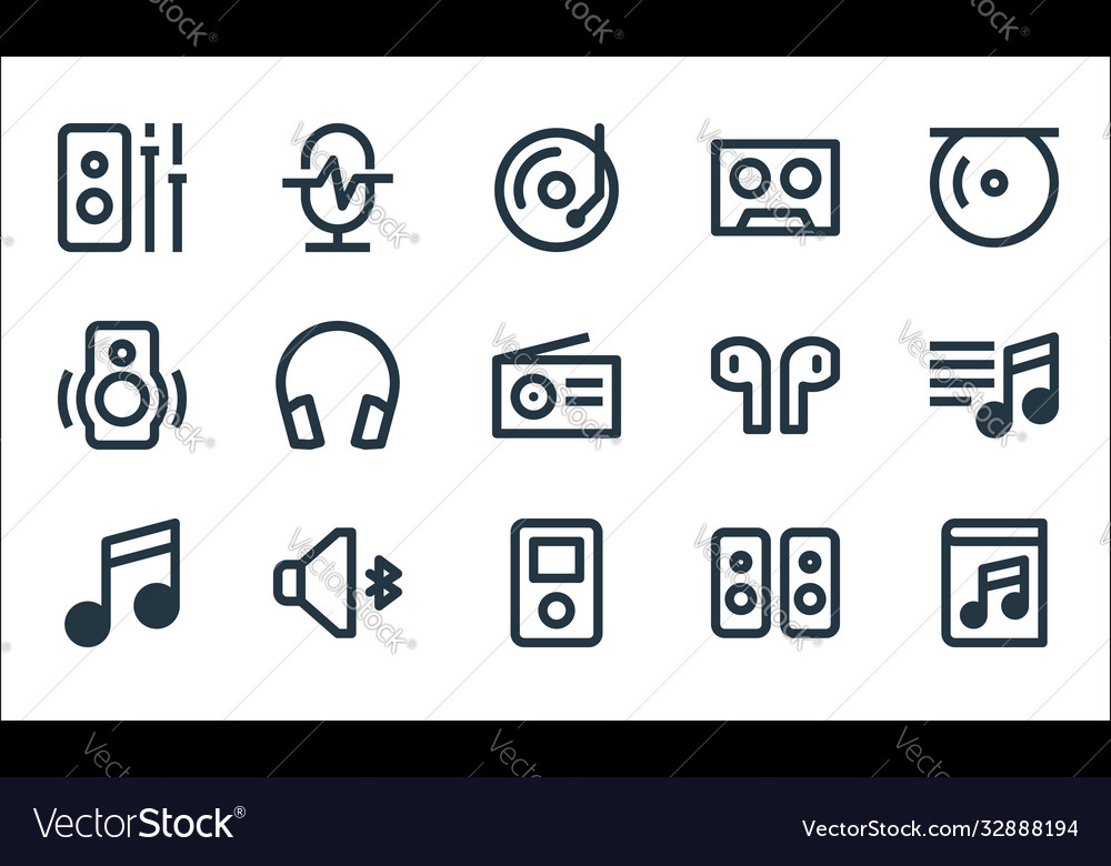 Music player interface line icons linear set