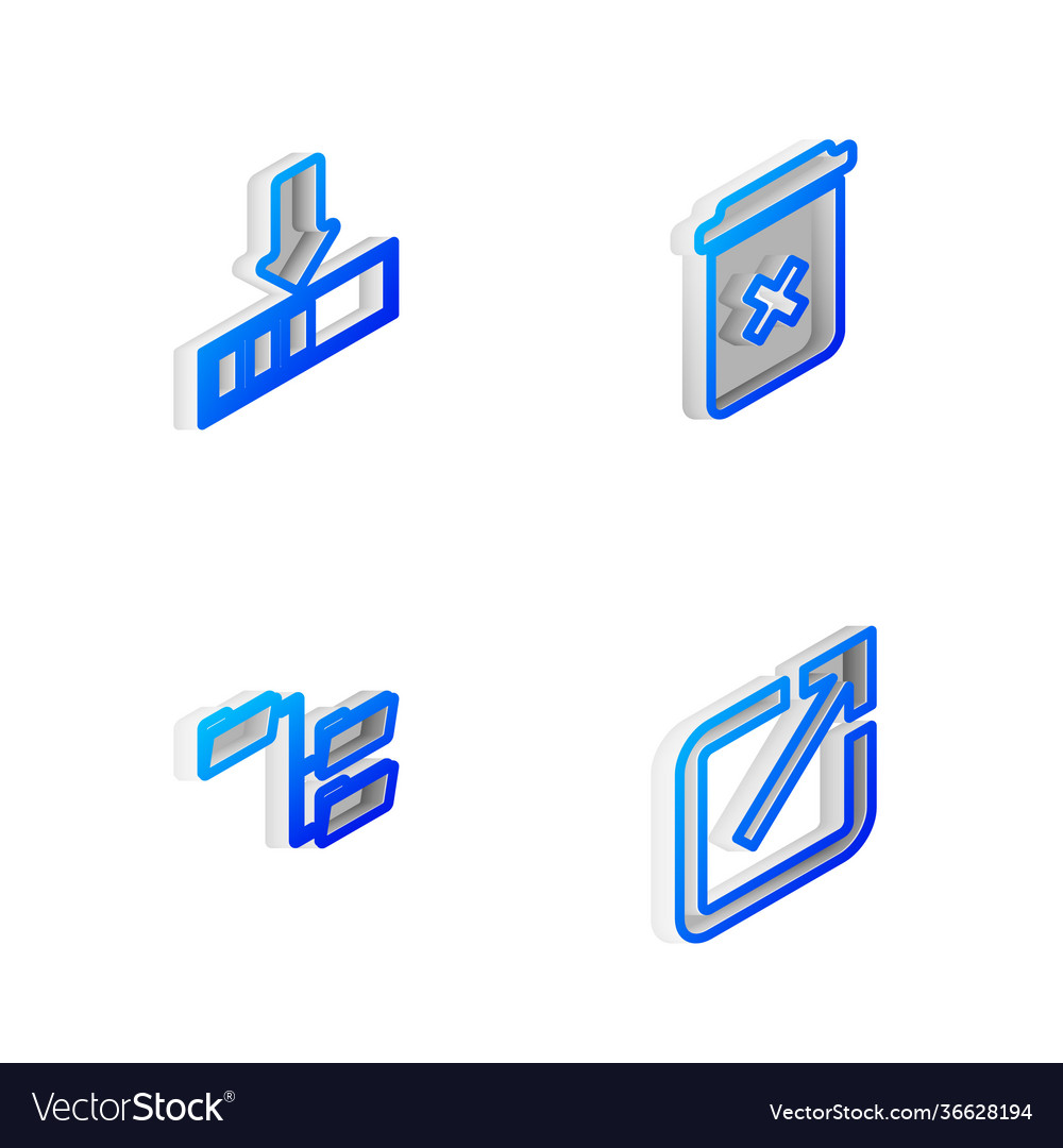 Set isometric line trash can loading folder tree