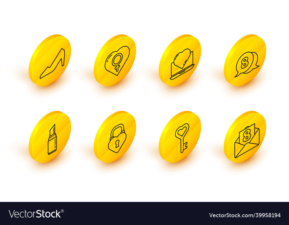 Set line envelope with 8 march key in heart shape vector image Set line envelope with 8 march key in heart shape