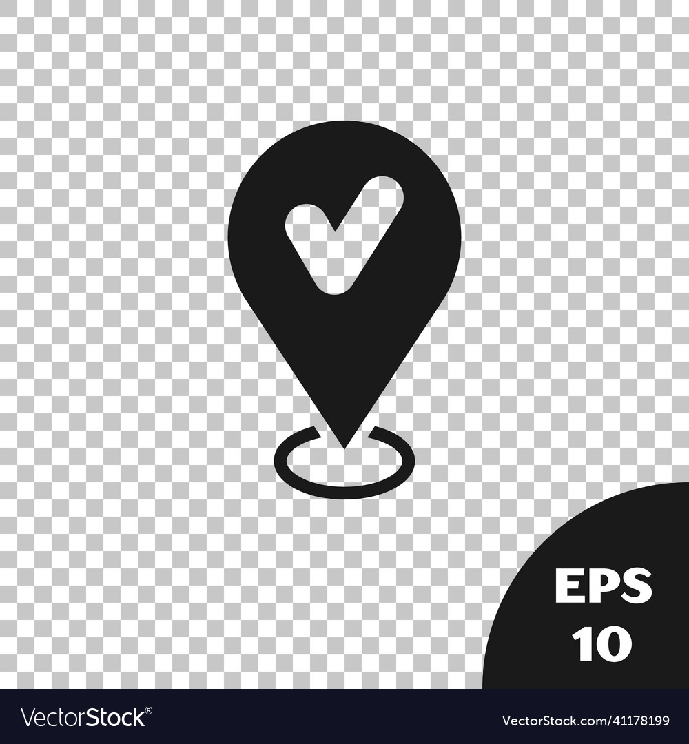 Black map pin with check mark icon isolated
