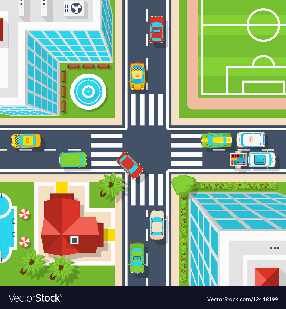 City crossroad top view Royalty Free Vector Image