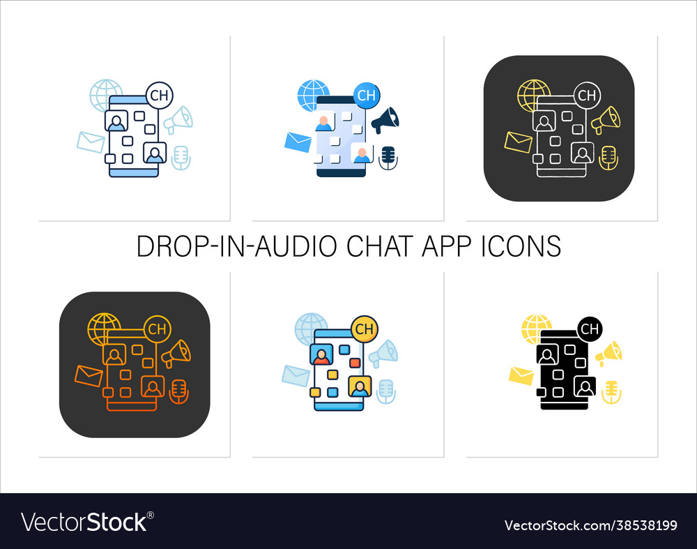 Drop in audio chat app icons set vector image Drop in audio chat app icons set