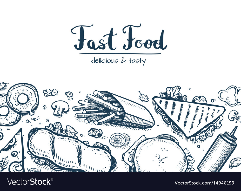 Fast food background with snack collection Vector Image