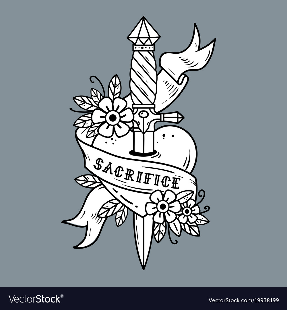 Heart pierced with ancient dagger sacrifice Vector Image