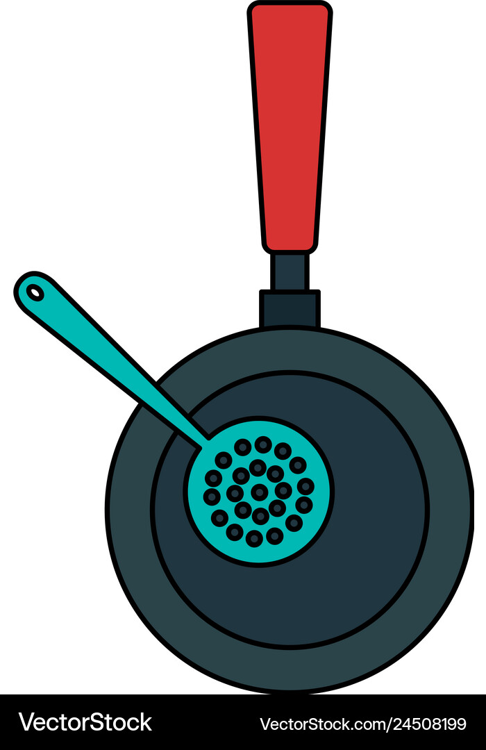 Kitchen pan with spoon icon Royalty Free Vector Image