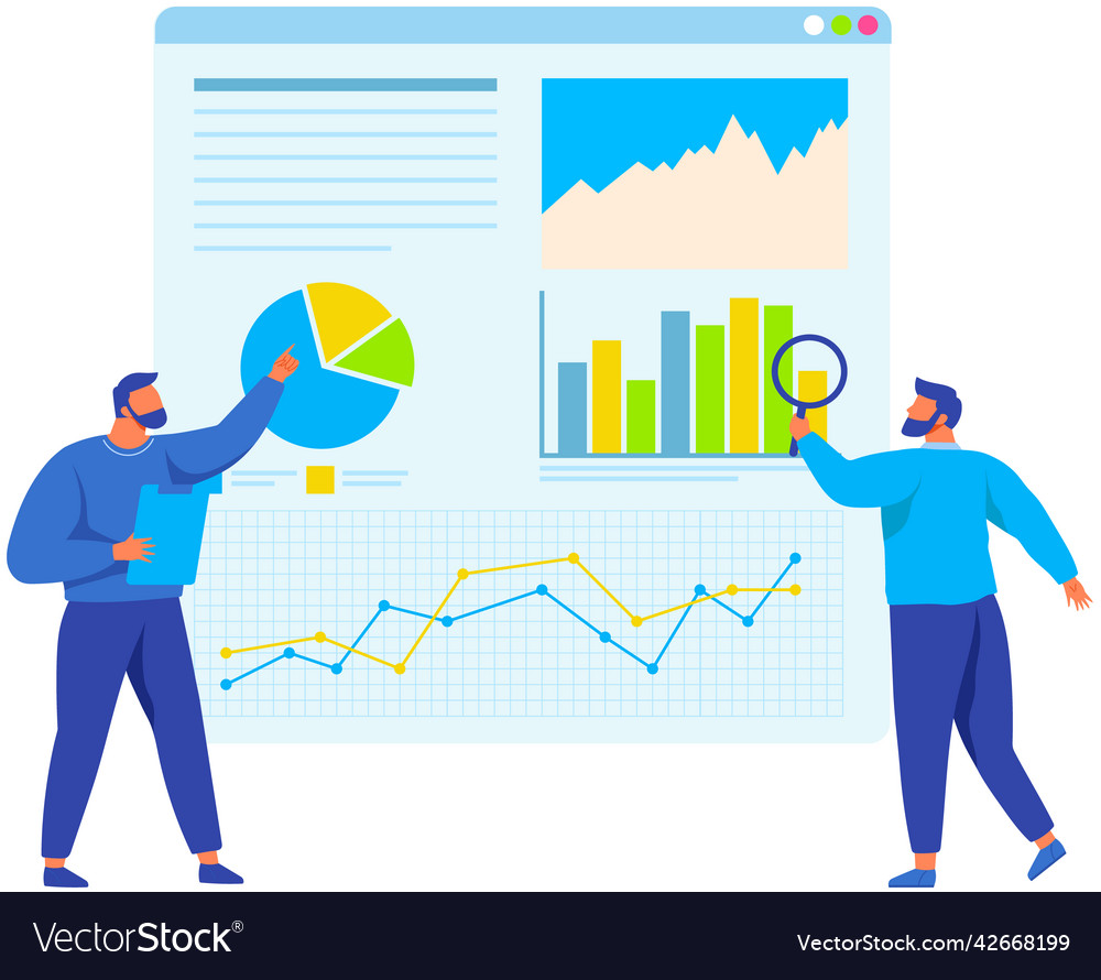 Man with loupe looking for information in text vector image Man with loupe looking for information in text