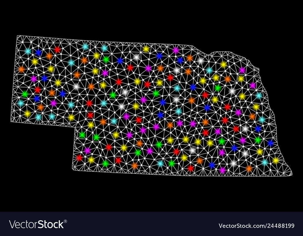 Mesh network map of nebraska state with bright vector image Mesh network map of nebraska state with bright