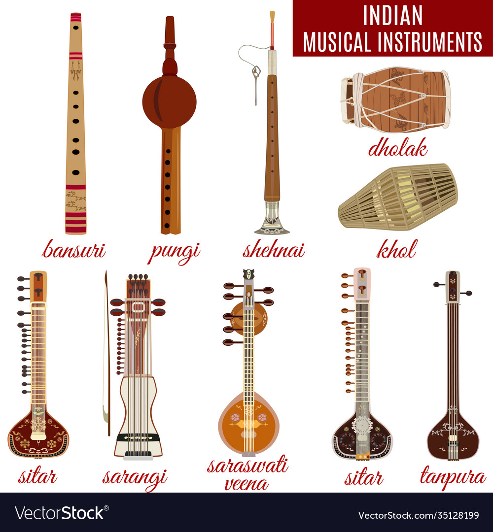 set-indian-musical-instruments-royalty-free-vector-image