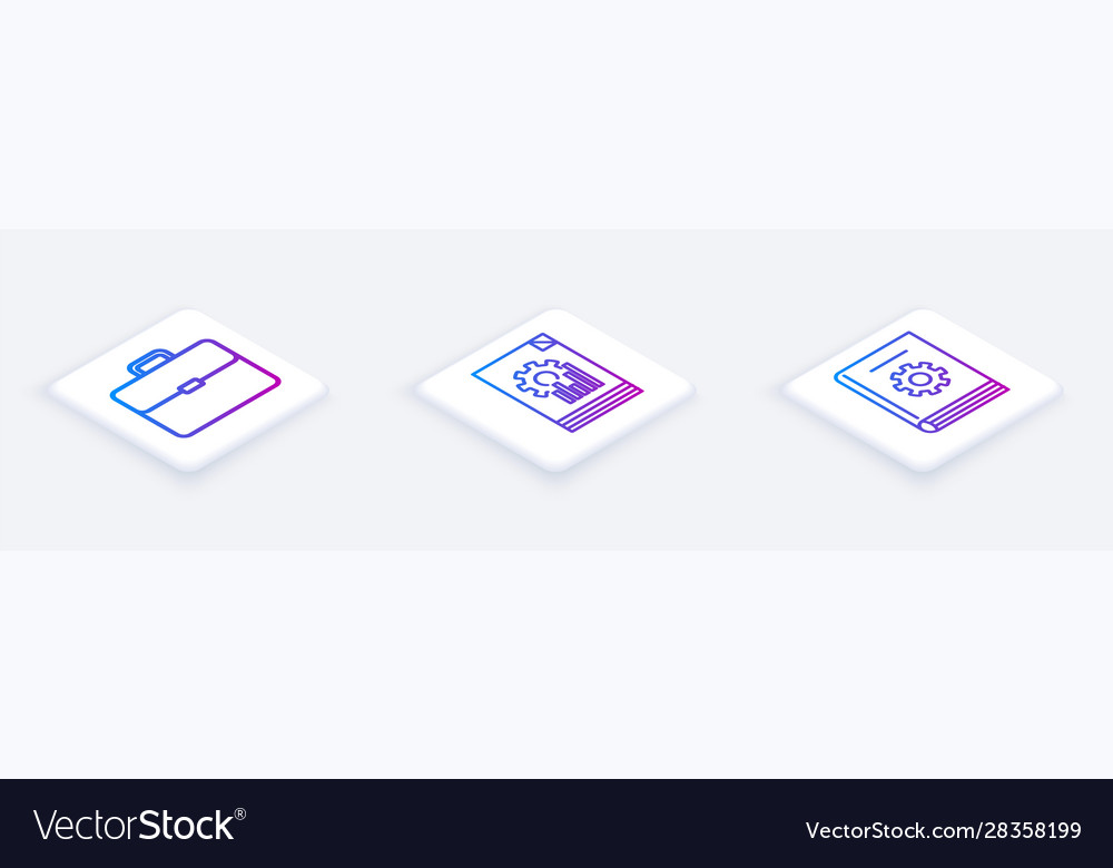 Set isometric line briefcase document with graph vector image Set isometric line briefcase document with graph