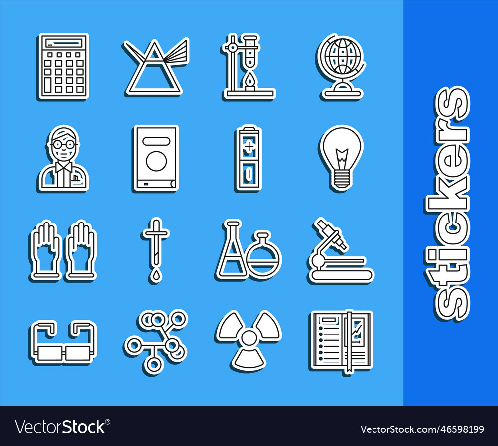 Set line notebook microscope light bulb vector image Set line notebook microscope light bulb