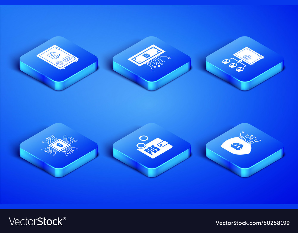 Set shield with bitcoin proof of stake processor vector image Set shield with bitcoin proof of stake processor
