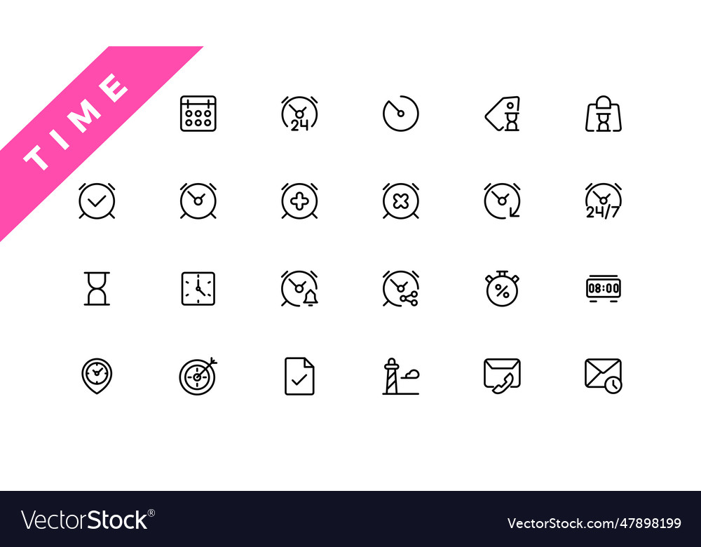 Time and clock calendar timer line icons vector image Time and clock calendar timer line icons