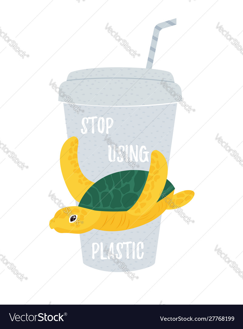 With turtle and disposable cup Royalty Free Vector Image