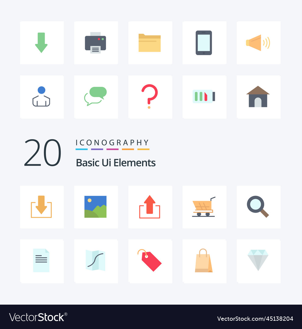 20 basic ui elements flat color icon pack like