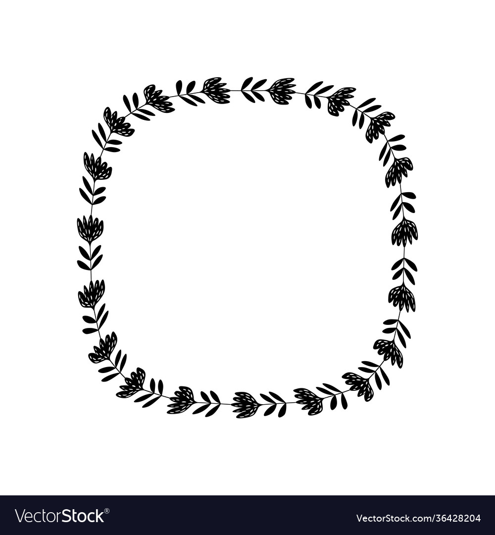 Decorative black round frame with flowers pattern