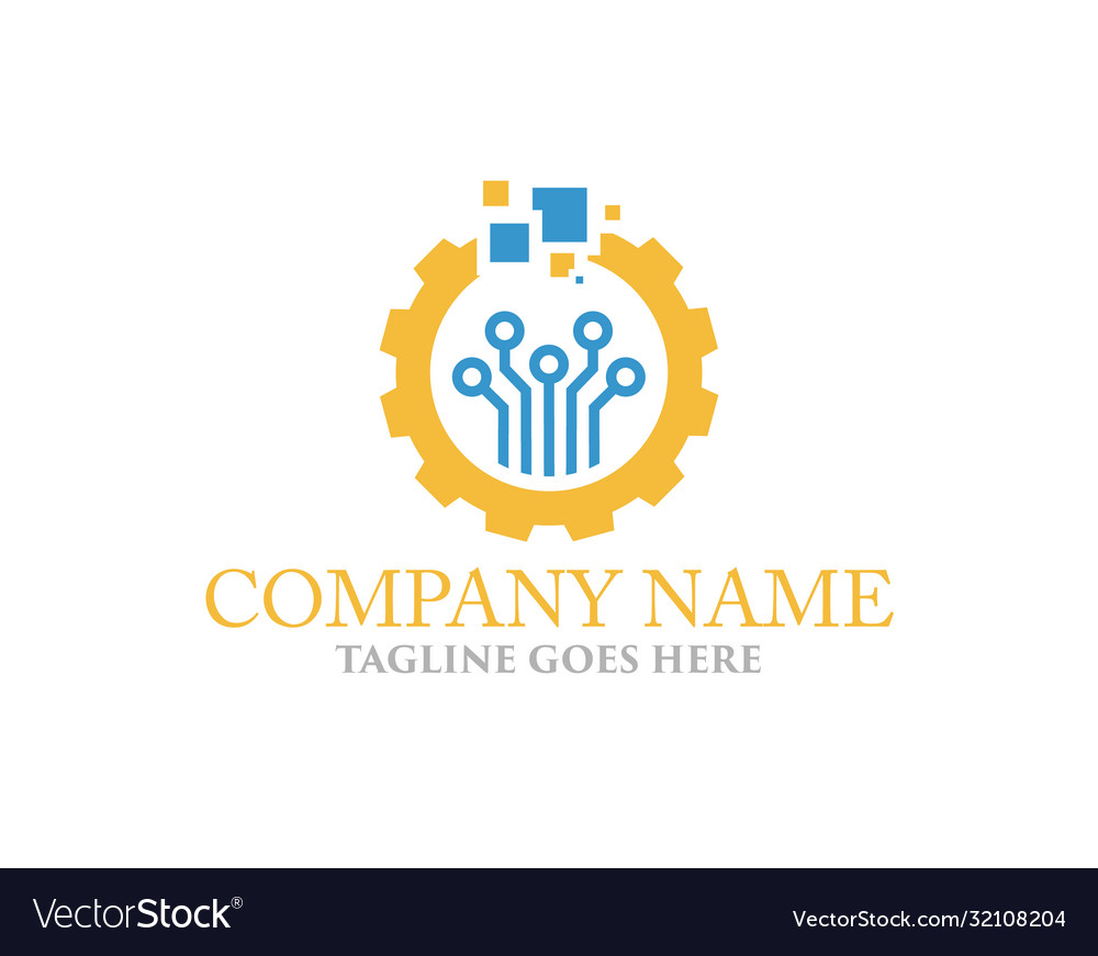 Digital gear logo design flat style Royalty Free Vector