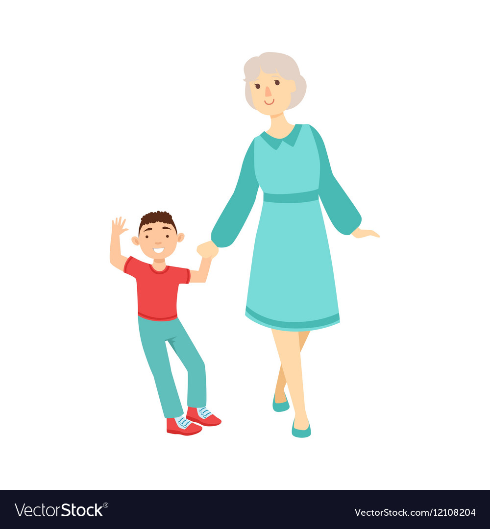 Grandmother and grandson walking holding hands Vector Image