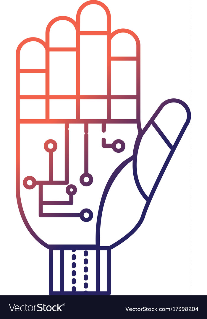 Line hand with circuits and cyberspace interface
