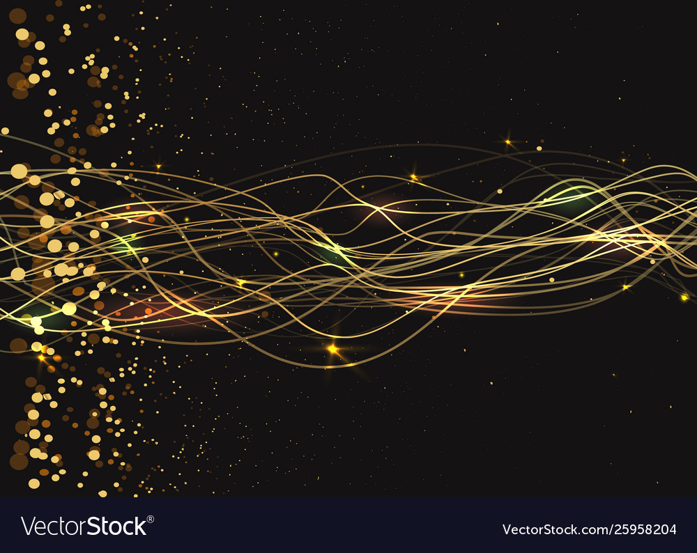Particles lines waves golden dust curl with bokeh vector image Particles lines waves golden dust curl with bokeh