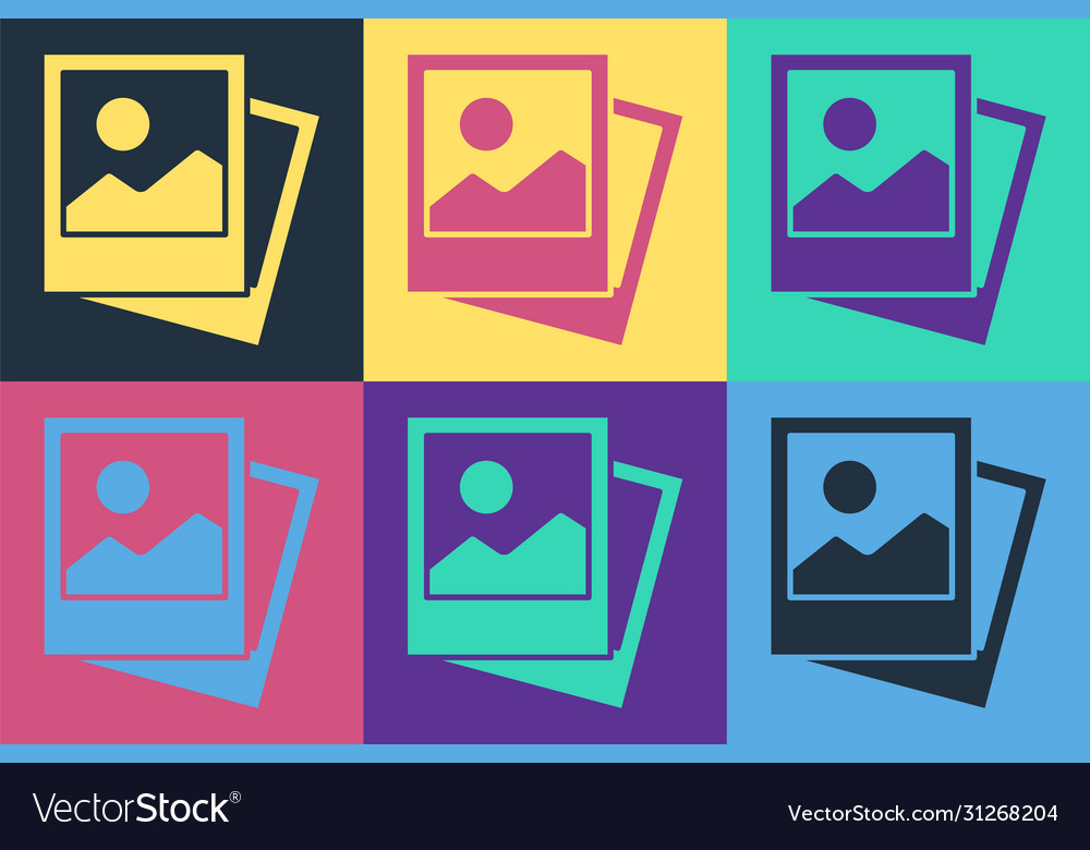 Pop art photo icon isolated on color background