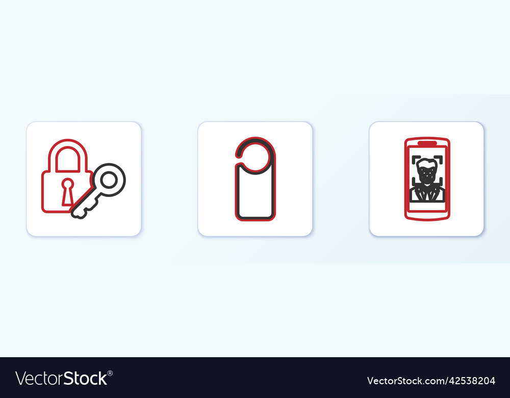 Set line mobile and face recognition lock key vector image Set line mobile and face recognition lock key