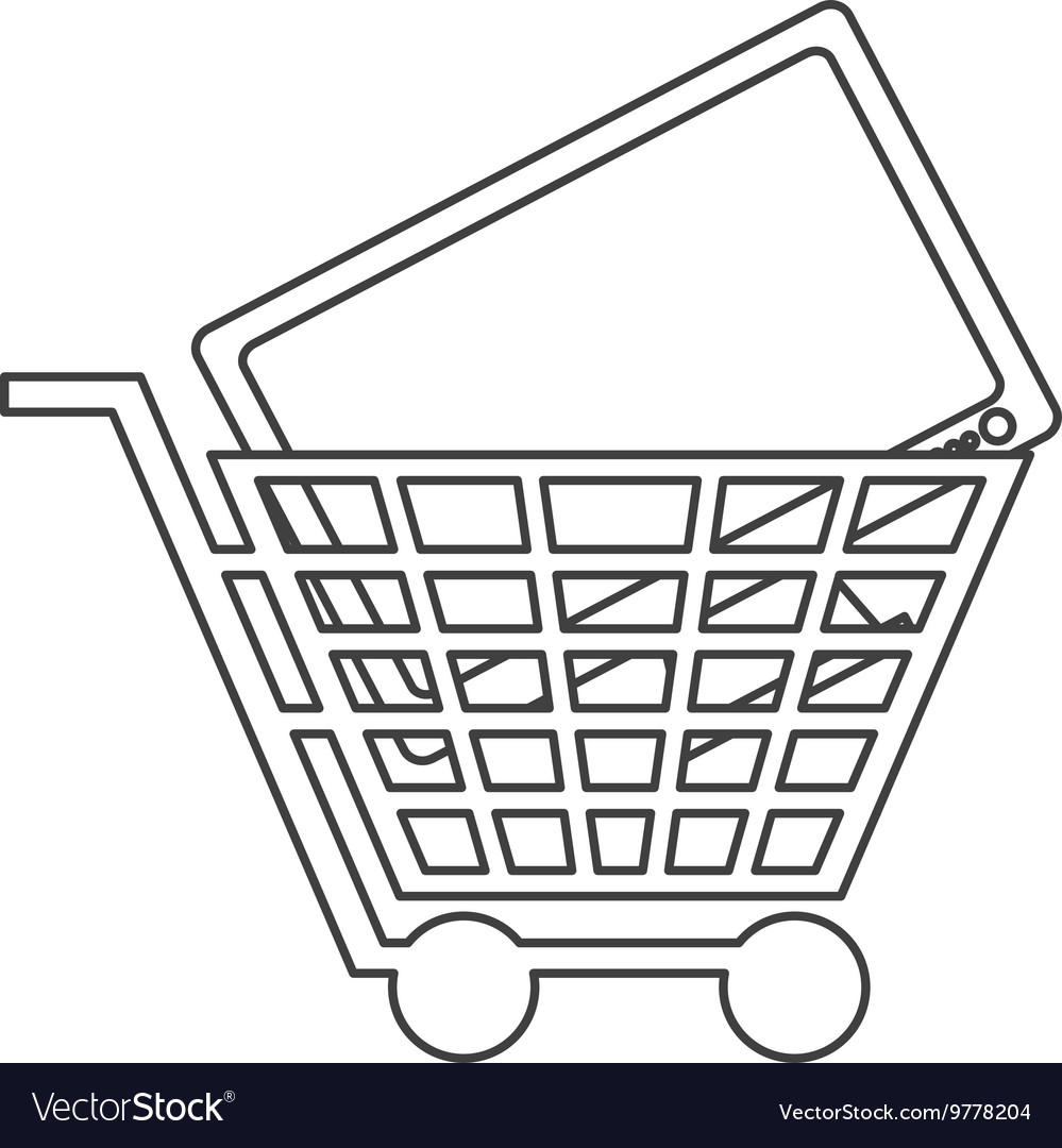 Shopping cart with computer monitor icon