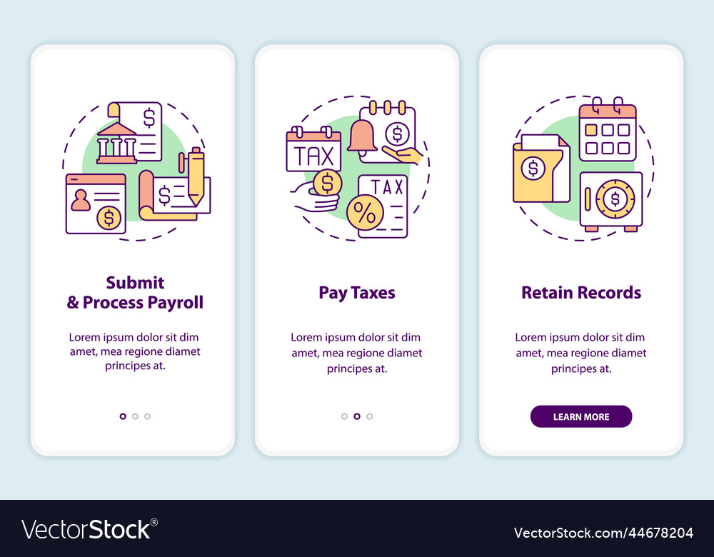 Stages of payroll processing onboarding mobile