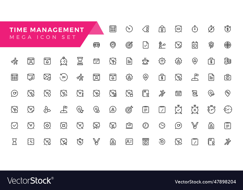 Time and clock calendar timer line icons