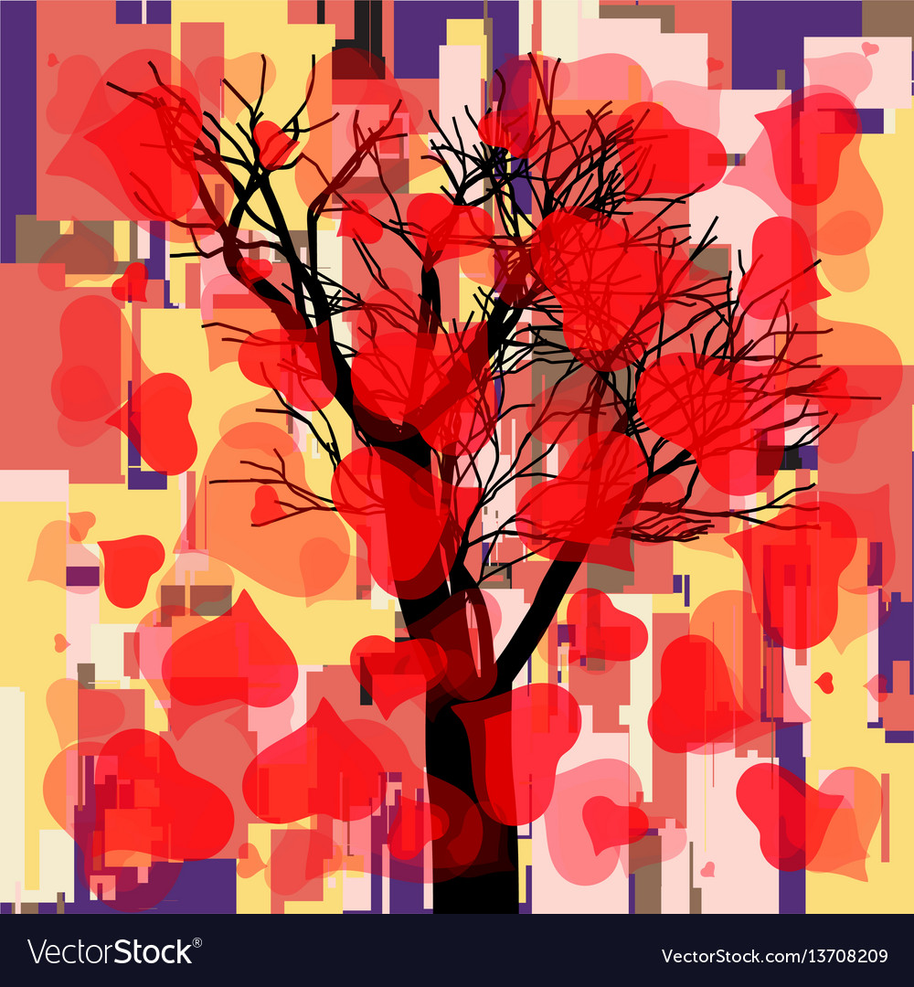 Abstract square fall composition with tree