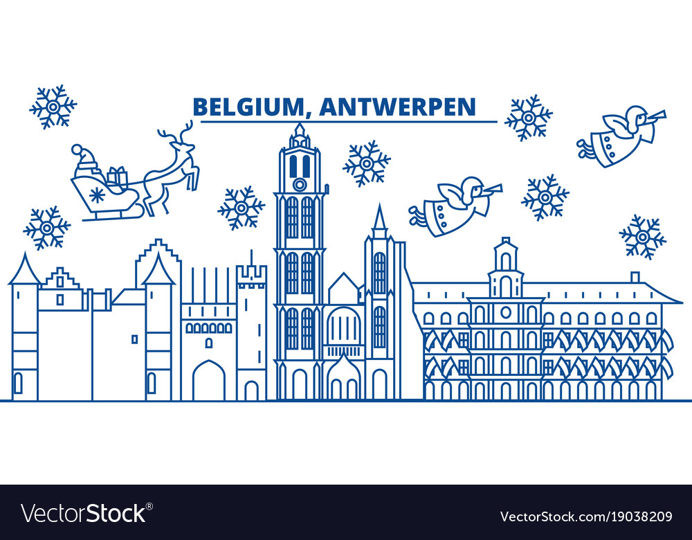 Belgium Antwerpen Winter City Skyline Merry Vector Image