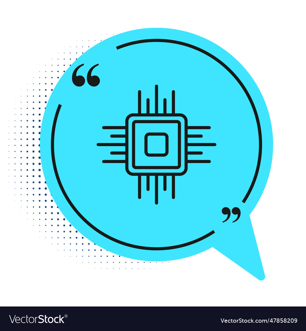 Black line computer processor with microcircuits vector image Black line computer processor with microcircuits