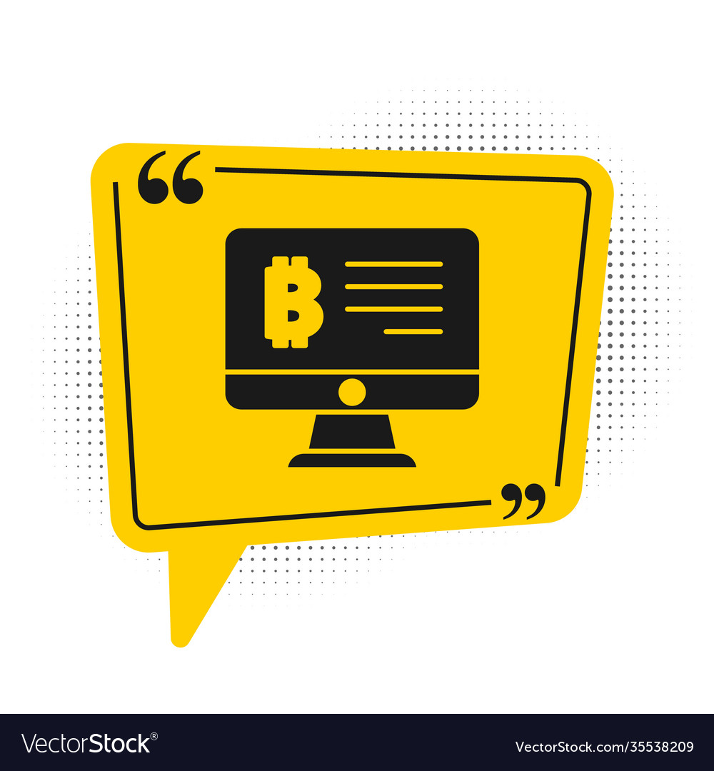 Black mining bitcoin from monitor icon isolated