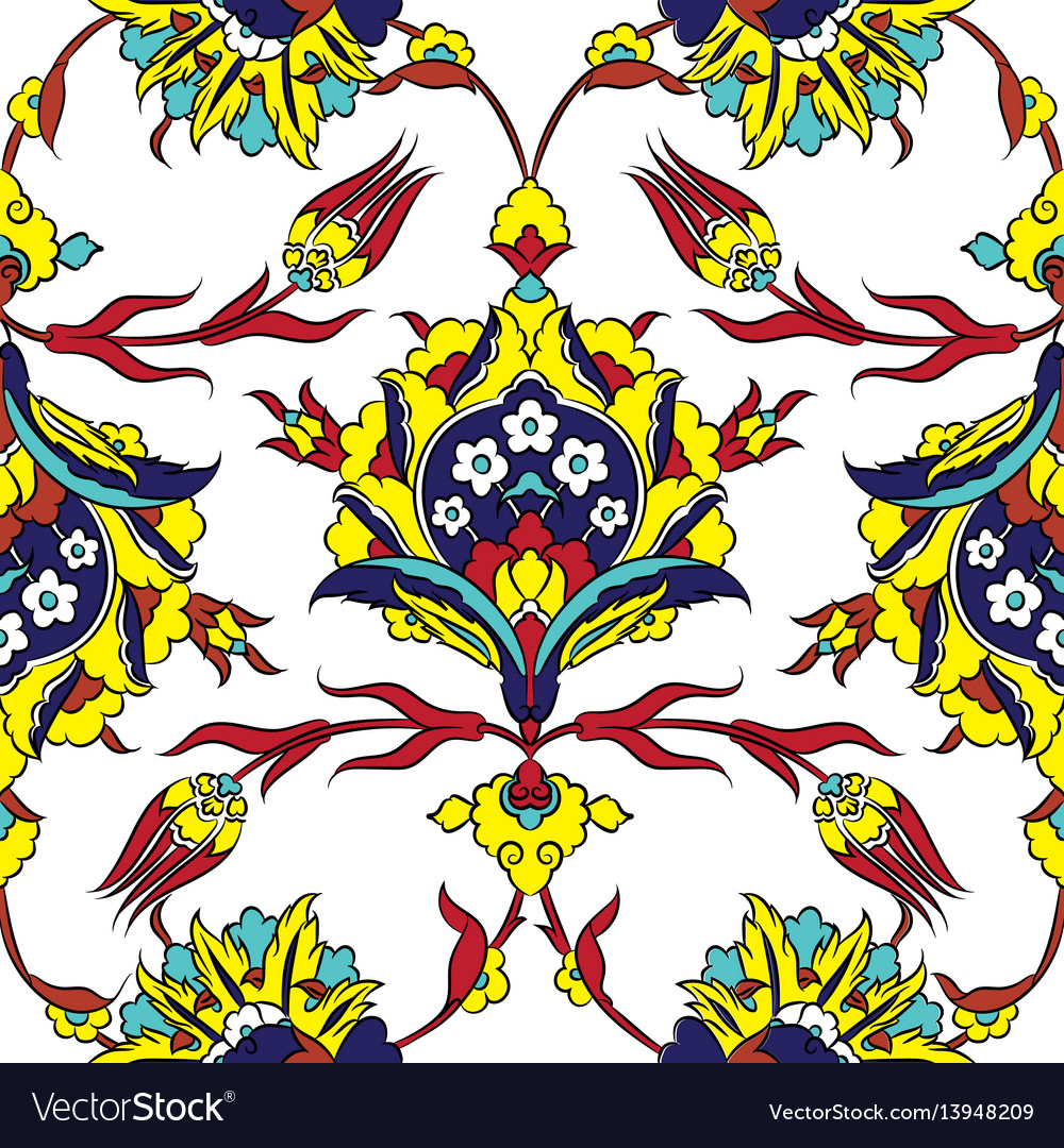 Iznik ceramic tiles floral pattern Royalty Free Vector Image