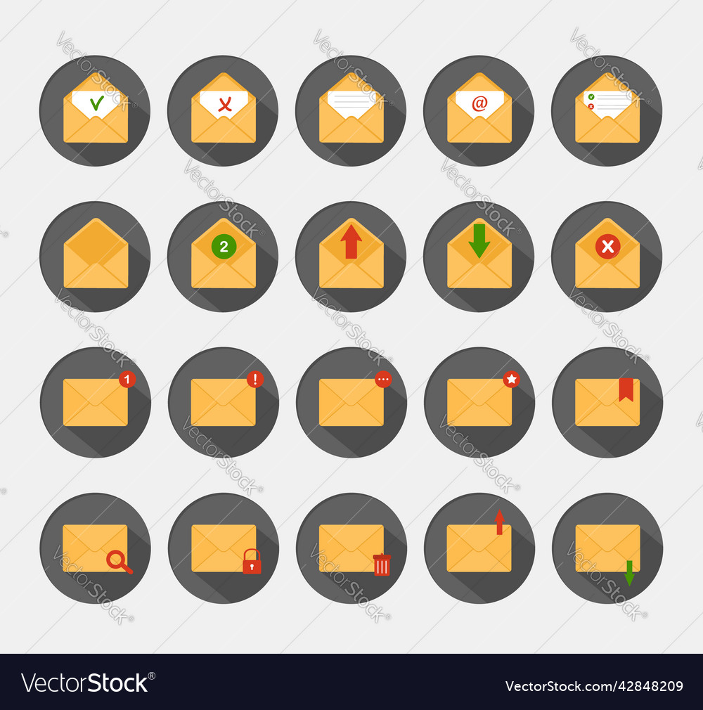 Mail envelopes icon set receiving sms messages vector image Mail envelopes icon set receiving sms messages