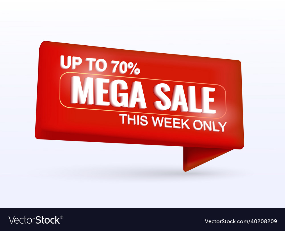 Mega sale 3d banner for promotion vector image Mega sale 3d banner for promotion